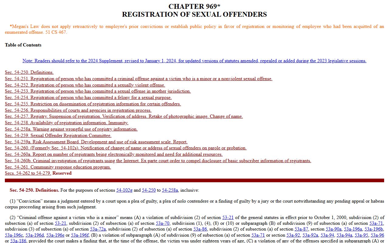 Connecticut General Statutes Chapter 969 sex offender registration laws